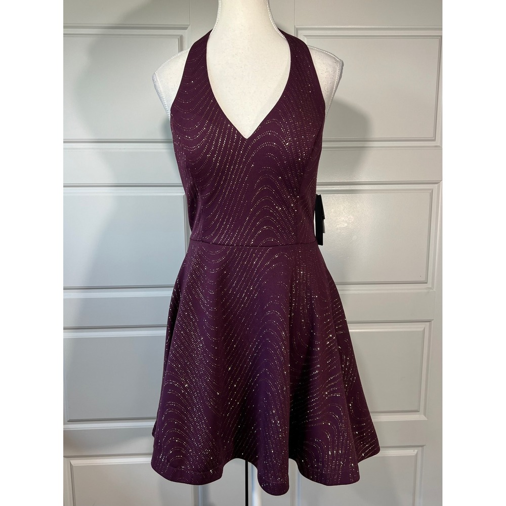 NWT City Studio Halter Dress‎ Plum Gold Sparkle Prom Formal Size Juniors 11/12